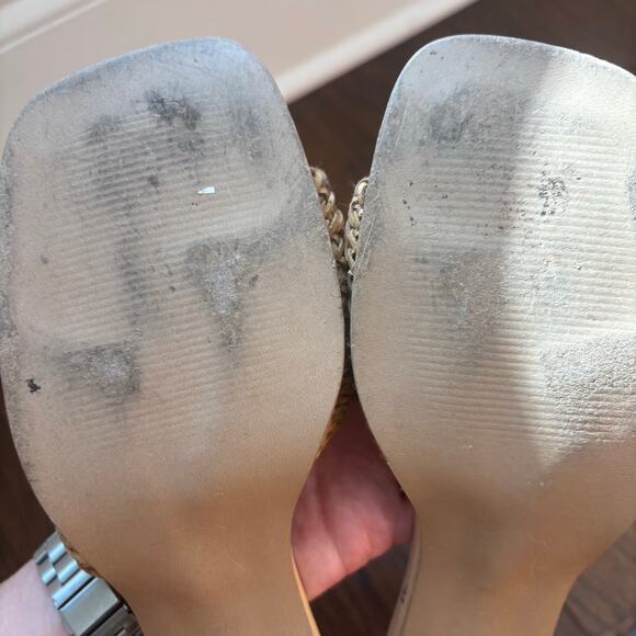 Bruno Valentini 90s Sandals Woven Sandals Mules Raffia Leather Sz 7 Tan - Picture 6 of 13